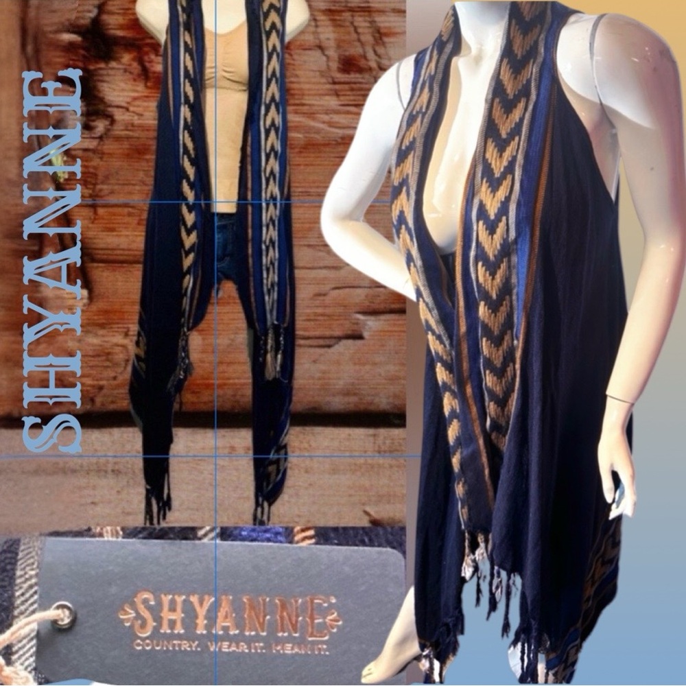 New SHYANNE~Country Wear It~ Navy and Gold Fringe Vest
